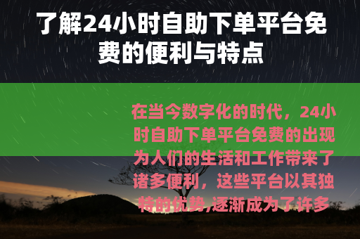 了解24小时自助下单平台免费的便利与特点