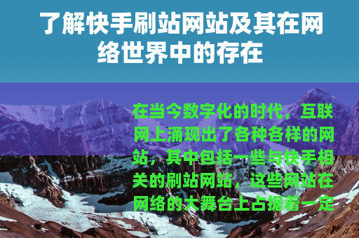 了解快手刷站网站及其在网络世界中的存在