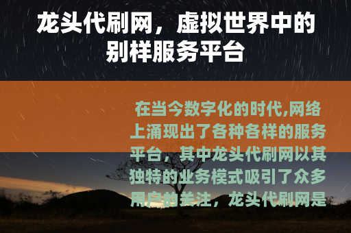 龙头代刷网，虚拟世界中的别样服务平台