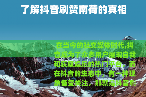 了解抖音刷赞南荷的真相