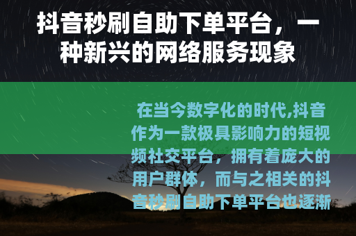 抖音秒刷自助下单平台，一种新兴的网络服务现象