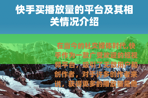 快手买播放量的平台及其相关情况介绍