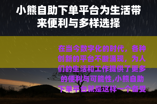 小熊自助下单平台为生活带来便利与多样选择