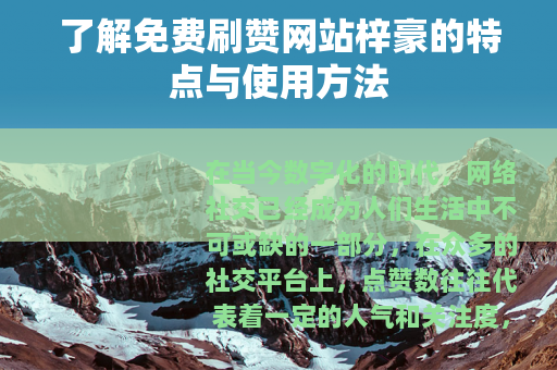 了解免费刷赞网站梓豪的特点与使用方法