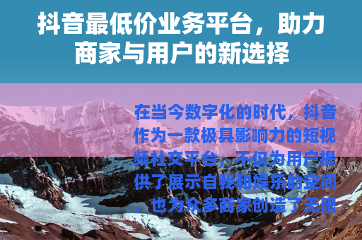 抖音最低价业务平台，助力商家与用户的新选择