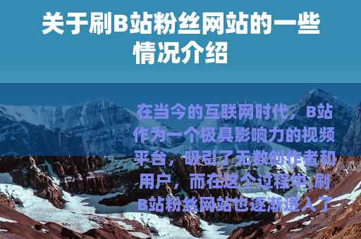 关于刷B站粉丝网站的一些情况介绍