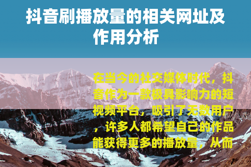 抖音刷播放量的相关网址及作用分析