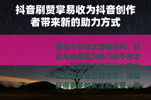 抖音刷赞掌易收为抖音创作者带来新的助力方式