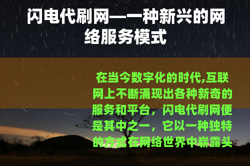 闪电代刷网—一种新兴的网络服务模式