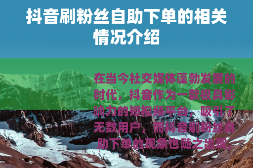 抖音刷粉丝自助下单的相关情况介绍