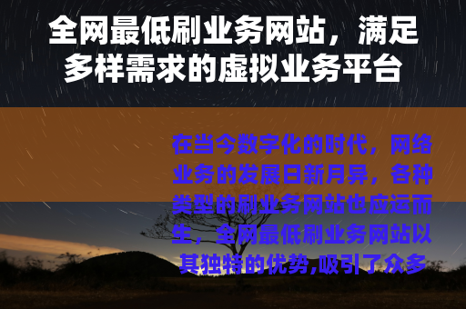 全网最低刷业务网站，满足多样需求的虚拟业务平台