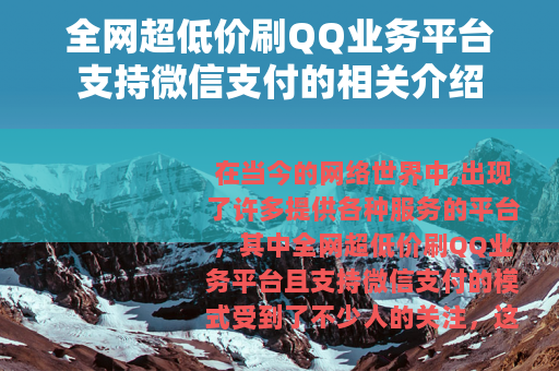 全网超低价刷QQ业务平台支持微信支付的相关介绍