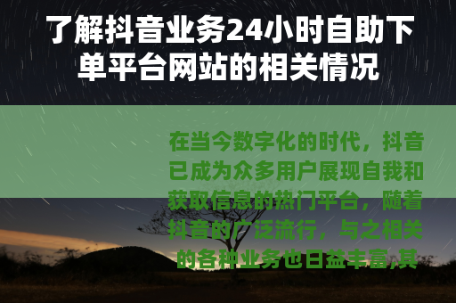 了解抖音业务24小时自助下单平台网站的相关情况