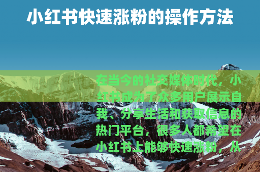 小红书快速涨粉的操作方法