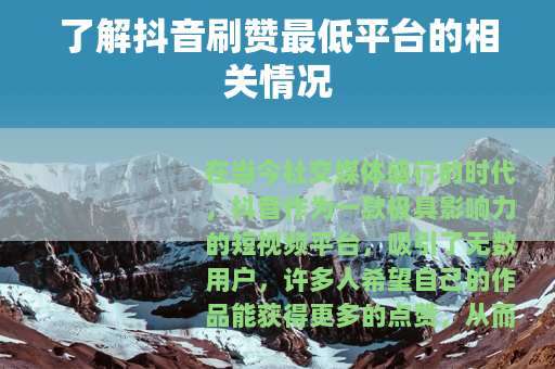 了解抖音刷赞最低平台的相关情况