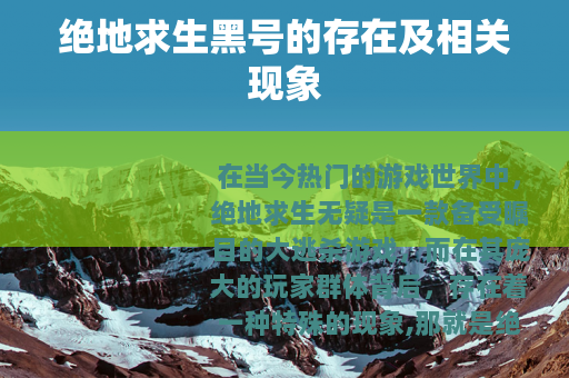 绝地求生黑号的存在及相关现象