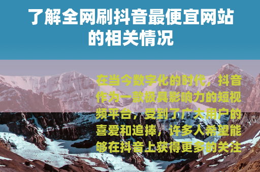 了解全网刷抖音最便宜网站的相关情况