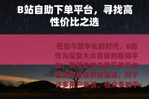 B站自助下单平台，寻找高性价比之选