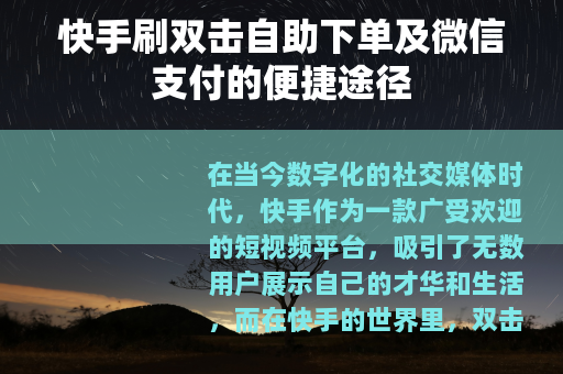快手刷双击自助下单及微信支付的便捷途径
