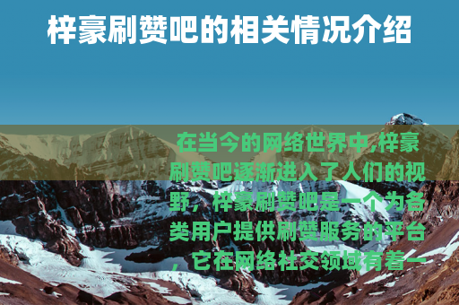 梓豪刷赞吧的相关情况介绍