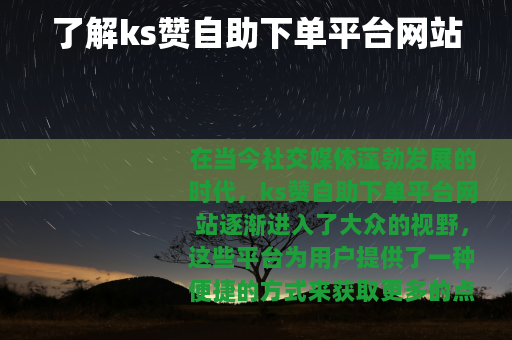 了解ks赞自助下单平台网站
