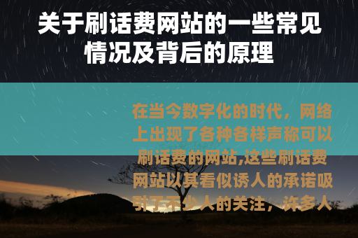 关于刷话费网站的一些常见情况及背后的原理