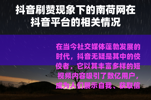 抖音刷赞现象下的南荷网在抖音平台的相关情况