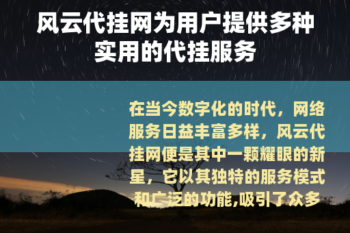 风云代挂网为用户提供多种实用的代挂服务