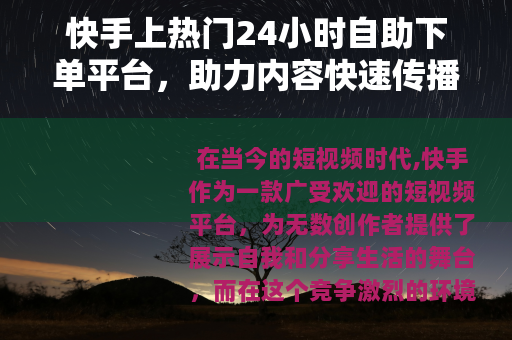 快手上热门24小时自助下单平台，助力内容快速传播的新途径