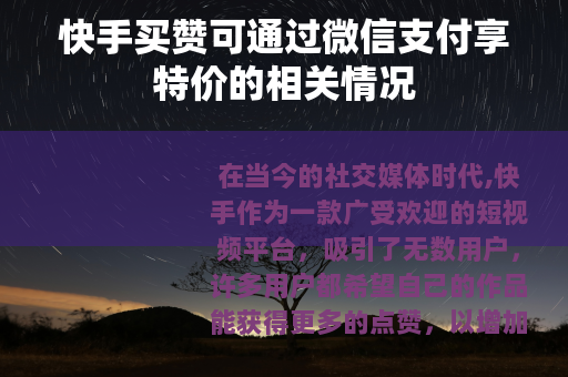 快手买赞可通过微信支付享特价的相关情况