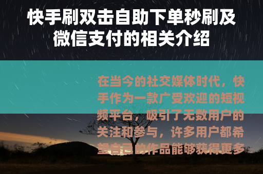 快手刷双击自助下单秒刷及微信支付的相关介绍