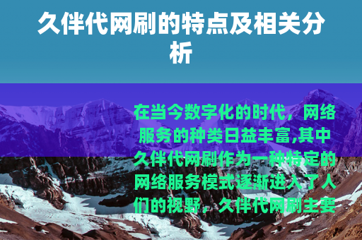 久伴代网刷的特点及相关分析
