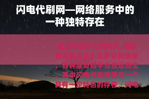 闪电代刷网—网络服务中的一种独特存在