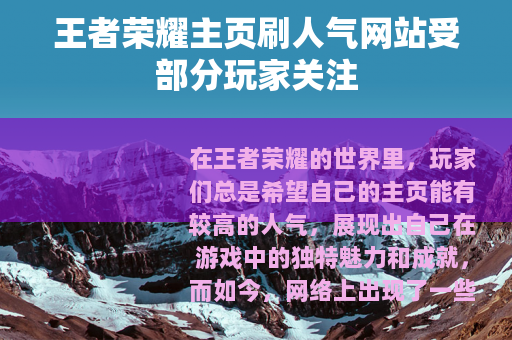 王者荣耀主页刷人气网站受部分玩家关注