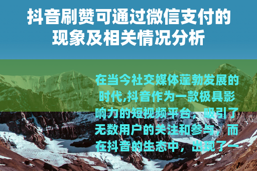 抖音刷赞可通过微信支付的现象及相关情况分析
