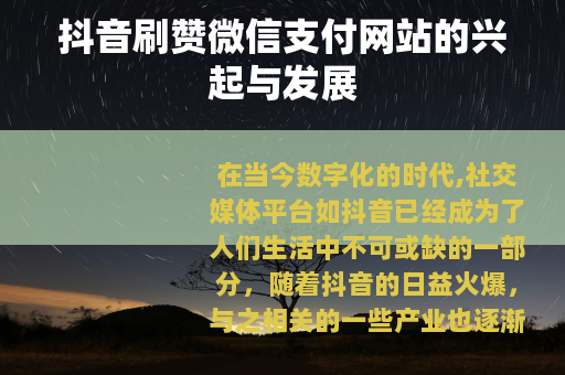 抖音刷赞微信支付网站的兴起与发展