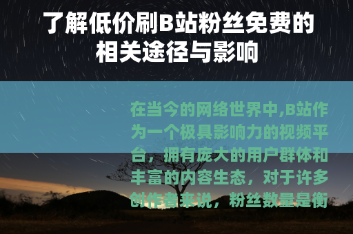 了解低价刷B站粉丝免费的相关途径与影响