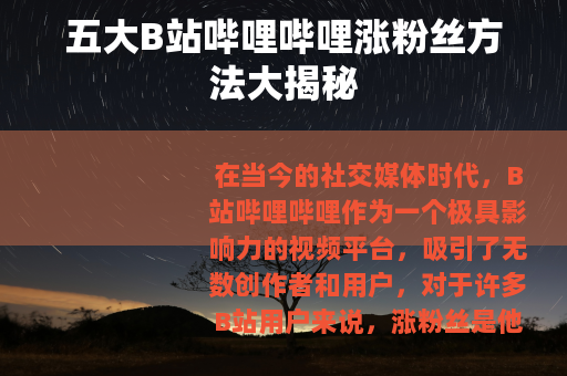 五大B站哔哩哔哩涨粉丝方法大揭秘