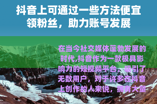 抖音上可通过一些方法便宜领粉丝，助力账号发展