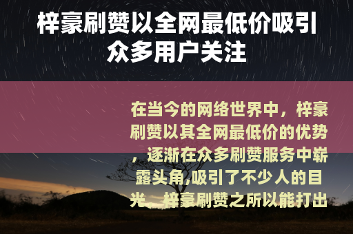梓豪刷赞以全网最低价吸引众多用户关注