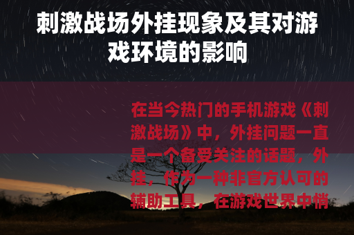 刺激战场外挂现象及其对游戏环境的影响