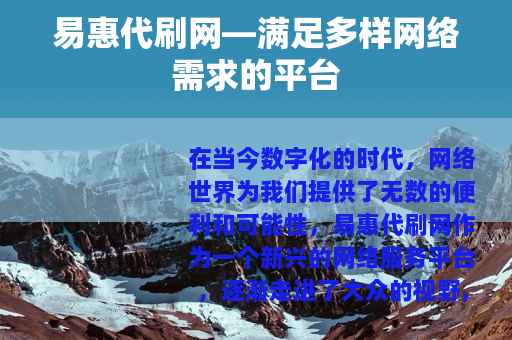易惠代刷网—满足多样网络需求的平台