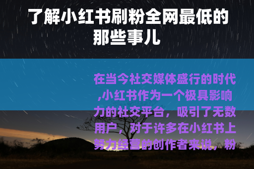了解小红书刷粉全网最低的那些事儿