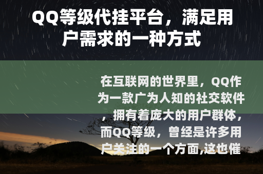 QQ等级代挂平台，满足用户需求的一种方式