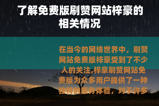 了解免费版刷赞网站梓豪的相关情况
