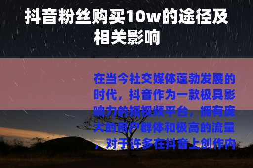 抖音粉丝购买10w的途径及相关影响