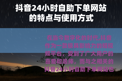 抖音24小时自助下单网站的特点与使用方式