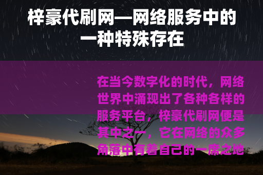 梓豪代刷网—网络服务中的一种特殊存在