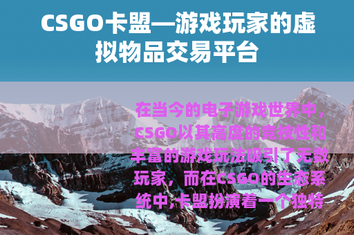 CSGO卡盟—游戏玩家的虚拟物品交易平台