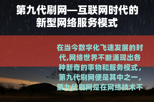 第九代刷网—互联网时代的新型网络服务模式